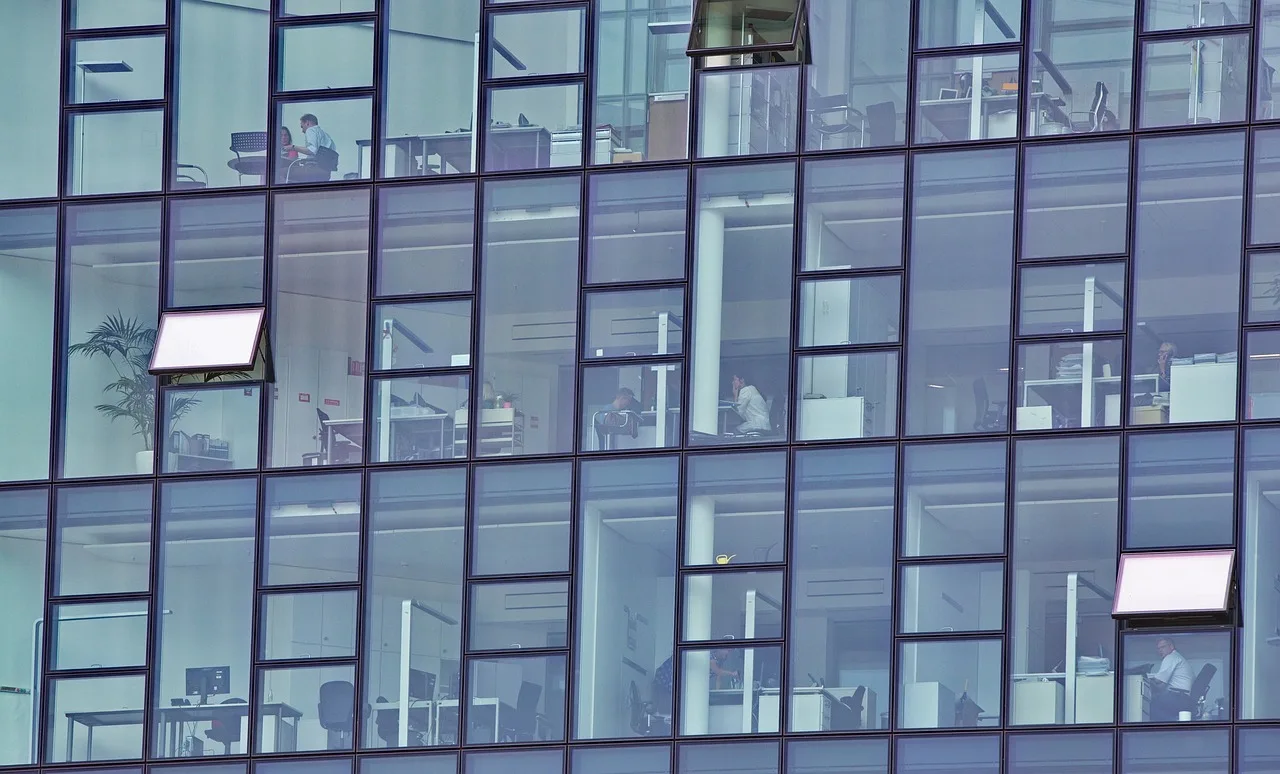 hamburg, office, hafencity, people behind glass